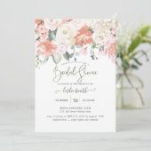 エレガントな桃色の芍薬とクリーム色のバラのブライダルシャワー 招待状 (スタンド正面)