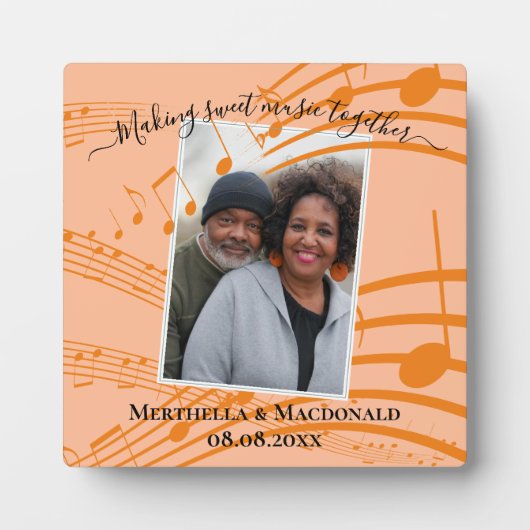 エレガントな桃色の音楽ノート カップル バレンタイン フォト フォトプラーク (正面)