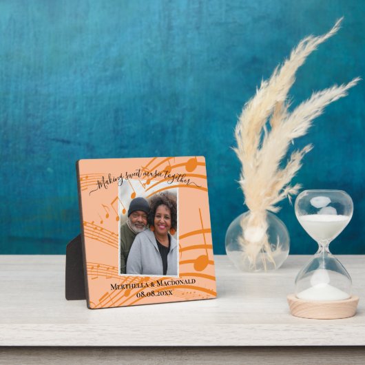 エレガントな桃色の音楽ノート カップル バレンタイン フォト フォトプラーク (インサイチュ)