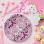 エレガントな桜のピンク、バーガンディー、白色の花びら ペーパープレート (パーティー)