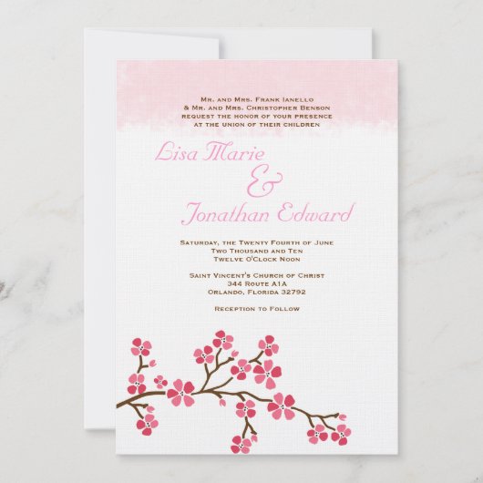 エレガントな桜の結婚式招待状5 x 7 招待状 (正面)