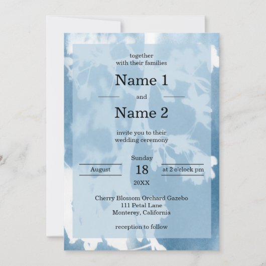 エレガントな桜の花のシアノタイプのウェディング招待状 招待状 (正面)