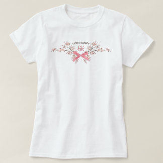 エレガントな桜の花のデザイン ピンクのリボン付き Tシャツ