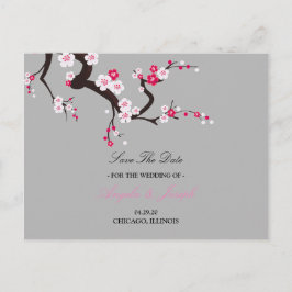 エレガントな桜の花のピンクの花の「Save the Date」お知らせ 案内ポストカード