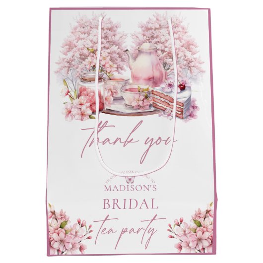 エレガントな桜の花のブライダルティー ミディアムペーパーバッグ (裏面)