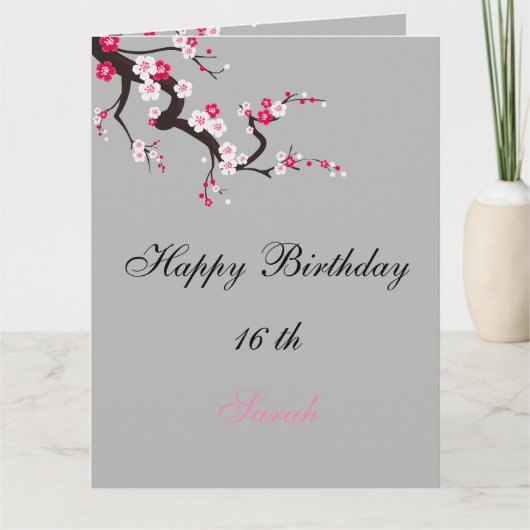 エレガントな桜の花ピンクと白の花の誕生日 カード (正面)