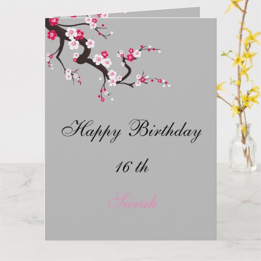 エレガントな桜の花ピンクの白い花の誕生日 カード (黄色い花)