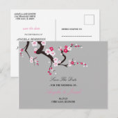 エレガントな桜の花ピンクの花の結婚式の招待状のご案内 案内ポストカード (正面/裏面)