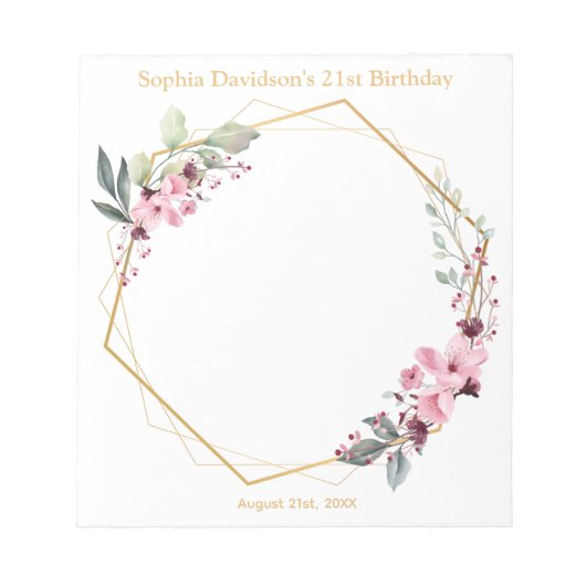 エレガントな桜の花　21歳の誕生日パーティーのお土産 ノートパッド (正面)