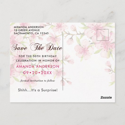 エレガントな桜の花 50歳の誕生日 おめでとうございます ポストカード (裏面)