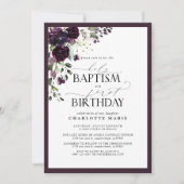 エレガントな梅の花紫の花の洗礼1歳の誕生日 招待状 (正面)