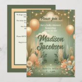 エレガントな森のベビーシャワー 招待状 (正面/裏面)