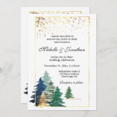 エレガントな森の緑の木のクリスチャンウェディング 招待状 (正面/裏面)