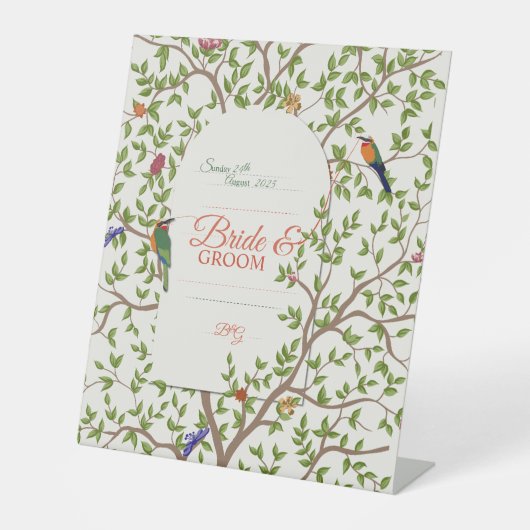 エレガントな植物と鳥のスタンド看板 台座サイン (正面)