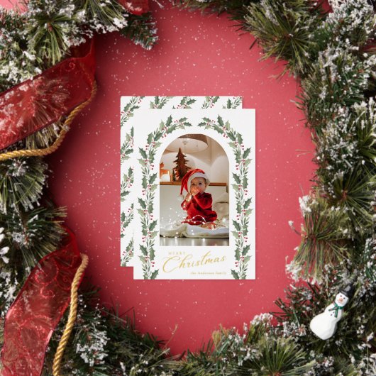 エレガントな植物のアーチ 1枚の写真 メリークリスマス 箔シーズンカード (インサイチュ)