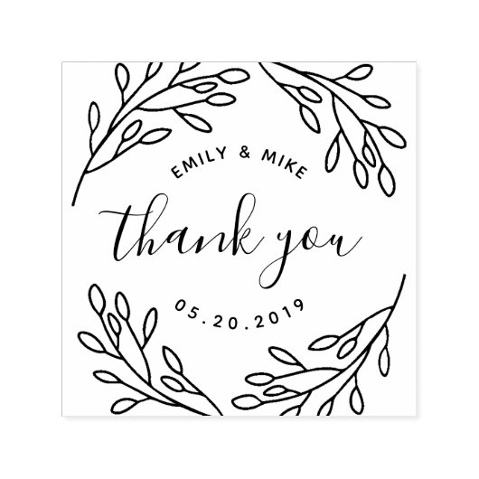 エレガントな植物のウェディングギフト感謝メッセージ セルフインキングスタンプ (デザイン)