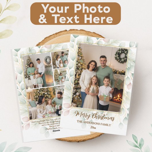 エレガントな植物のクリスマスファミリーフォトコラージュ シーズンカード