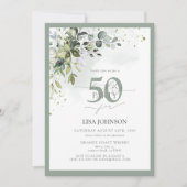 エレガントな植物のグリーンと花の50歳の誕生日 招待状 (正面)