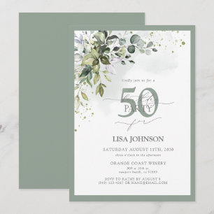 エレガントな植物のグリーンと花の50歳の誕生日 招待状
