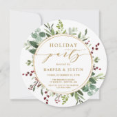エレガントな植物のゴールド ホリデーパーティー サークル 招待状 (正面)