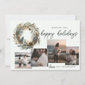 エレガントな植物のリース　ハッピー ホリデー　クリスマス シーズンカード (正面)