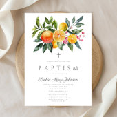 エレガントな植物の柑橘類の宗教的な少女の洗礼式 招待状