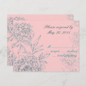 エレガントな植物の結婚RSVPはピンクのヒスイを梳きます 出欠カード (正面/裏面)