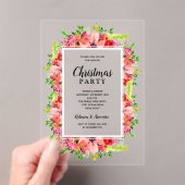 エレガントな植物の花のクリスマスパーティー アクリル招待状 (インサイチュ (ポータブル))