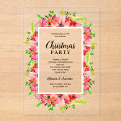 エレガントな植物の花のクリスマスパーティー アクリル招待状 (正面)
