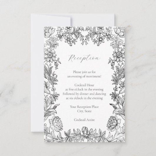 エレガントな植物の花の受付案内カード 招待状 (正面)