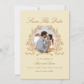 エレガントな植物の花輪の写真 ウェディング セーブザデート (正面)