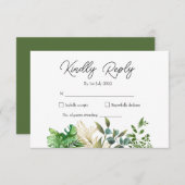 エレガントな植物の葉のウェディング招待状 出欠カード (正面/裏面)