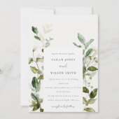 エレガントな植物の葉の水彩画 ウェディング 招待状 (正面)