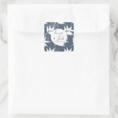 エレガントな植物の葉 ネイビー 白模様 結婚式 スクエアシール (バッグ)