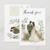 エレガントな植物をテーマにした結婚式のお礼カード サンキューカード (正面/裏面)