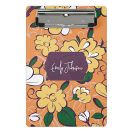 エレガントな植物カスタムネーム オレンジ ホワイト フラワーリ ミニクリップボード