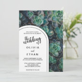 エレガントな植物グリーンの多肉植物の花のウェディング 招待状 (スタンド正面)