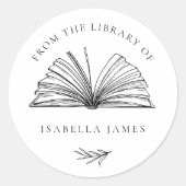 エレガントな植物デザイン　名前入れ図書館ラベル ラウンドシール (正面)