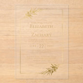 エレガントな植物フレーム ゴールド ウェディング アクリル招待状 (正面)