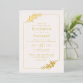 エレガントな植物フレーム ゴールド ブラッシュ ピンク ウェディング 箔招待状 (立ち正面)