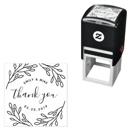 エレガントな植物モチーフのウェディングギフト感謝メッセージ セルフインキングスタンプ (インサイチュ)