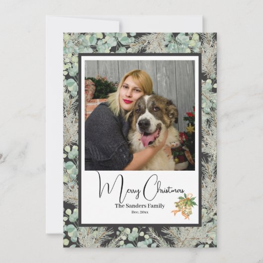 エレガントな植物写真のヴィンテージクリスマスDGrey シーズンカード (正面)
