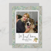 エレガントな植物写真 ヴィンテージクリスマス グレー シーズンカード (正面/裏面)