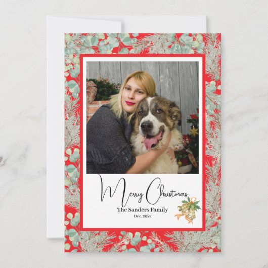 エレガントな植物写真 ヴィンテージクリスマス レッド シーズンカード (正面)