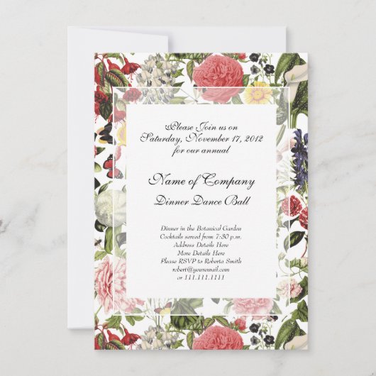 エレガントな植物園でのガラディナーダンス 招待状 (正面)