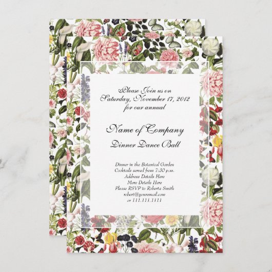 エレガントな植物園でのガラディナー 春の花 招待状 (正面/裏面)