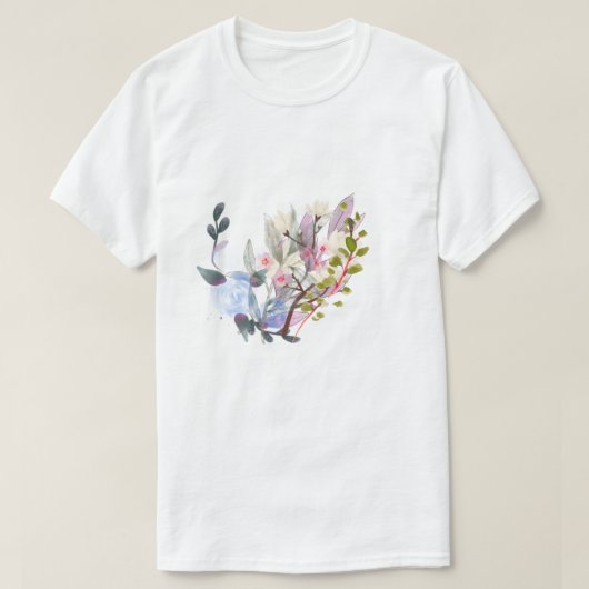 エレガントな植物画の花と葉のデザインTシャツ Tシャツ (デザイン正面)