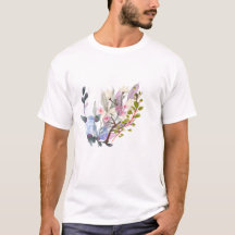 エレガントな植物画の花と葉のデザインTシャツ