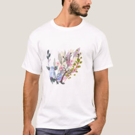 エレガントな植物画の花と葉のデザインTシャツ Tシャツ