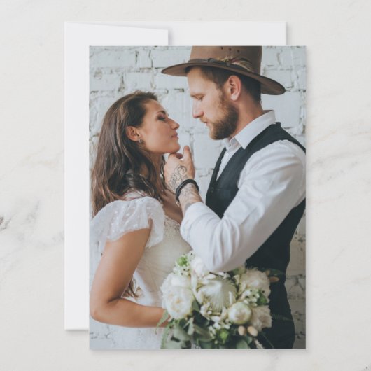 エレガントな植物紋章 シックなカリグラフィー フォト ウェディング 招待状 (裏面)